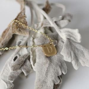 Wholesale Custom 14K Gold Plated Stainless Steel Letter Square Pendant Necklace with Single Zircon Stone