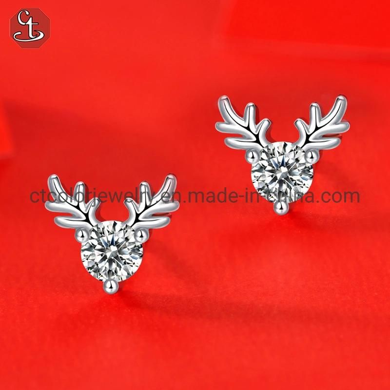 Hot sale 30 points moissanite antler accessories Sterling silver fashion jewelry earrings for girls