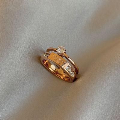 Fashion Zircon Titanium Steel Double Index Finger Ring