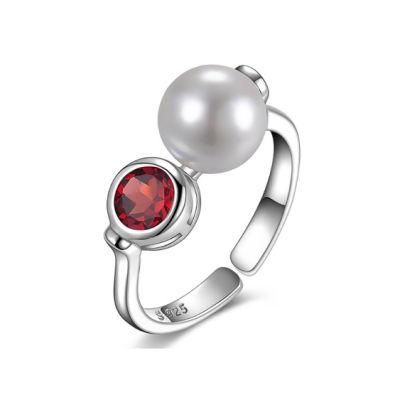 925 Sterling Silver Rings Art Deco Garnet Rings Pearl Rings Adjustable Open Rings