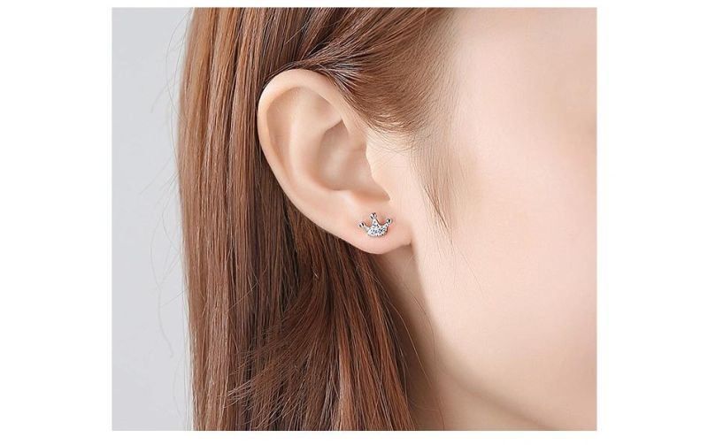 Sterling Silver Jewelry Ear Studs with Small Princesses Crown