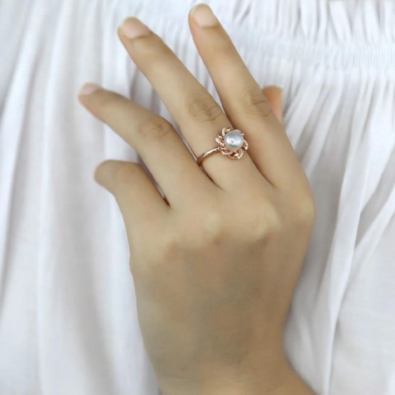 925 Sterling Silver Fresh Water Pearl Adjustable Ring Women Light Luxury Temperament Engagement Jewelry