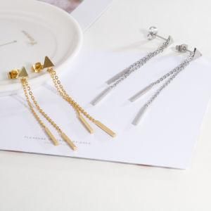 Geometric Triangle Tassel Long Gold-Plated Stainless Steel Earrings Stud