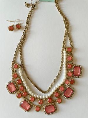 Jewellery Necklace and Earring Set with Imitation Pearls (17+3cm)