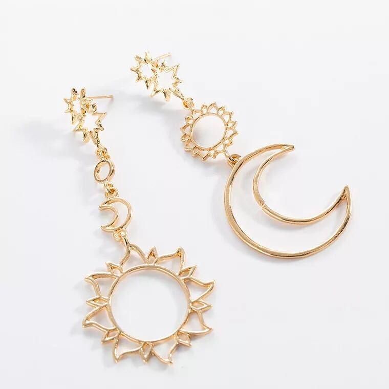 Fashion Boho Asymmetrical Hollow Star Sun Moon Drop Dangle Earring