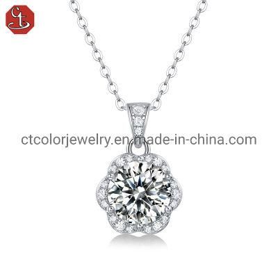 Luxury Women&prime; Jewelry 2 carat Moissanite Wedding 925 Sterling Silver Necklace Gift