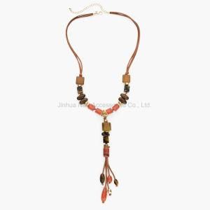 Bohemia Style Jewelry Antique Gold Plated Red Color Ceramics Beads Long Necklace for Women Statement Jewelry