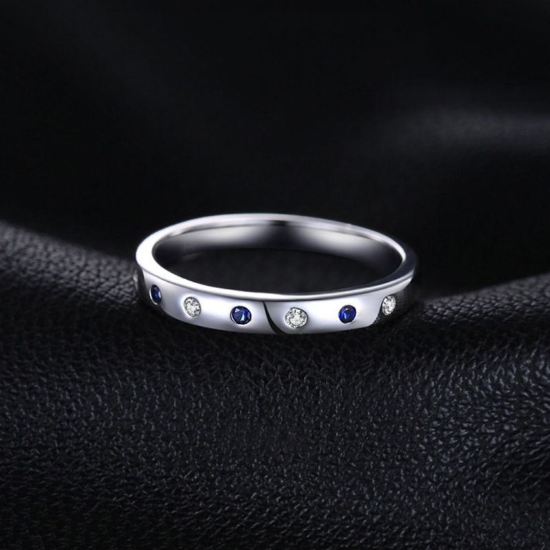 Bridal Jewelry Created Sapphire Engagement Band Wedding Ring 925 Sterling Silver Jewelry