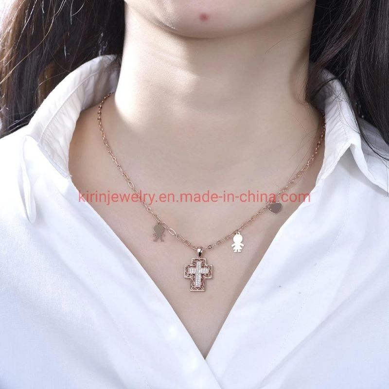 Popular Style 925 Sterling Silver Jewelry Necklace Pendants Rose Gold Love Token Cross Pendant Necklace