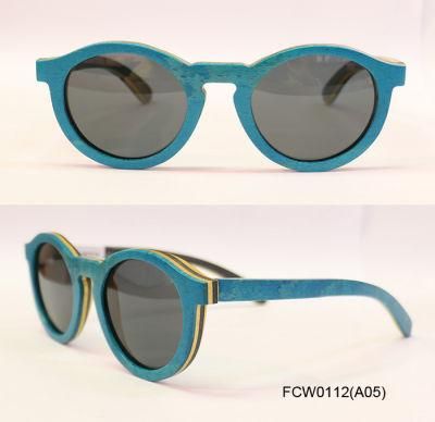 Simple Classic Sky Wooden Round Shape Fashionable Designer Sunglasses Eyewear