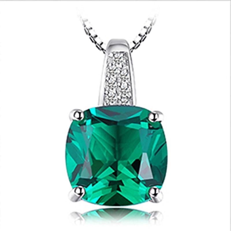 Wholesale 925 Sterling Silver Jewelry Created Emerald Pendant Necklace for Women