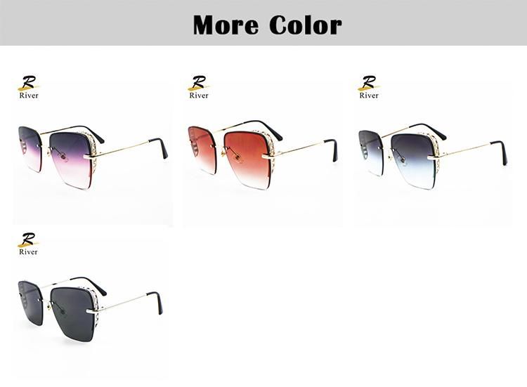 Diamond-Encrusted Square Half Frame Wholesale Sunglasses for Women