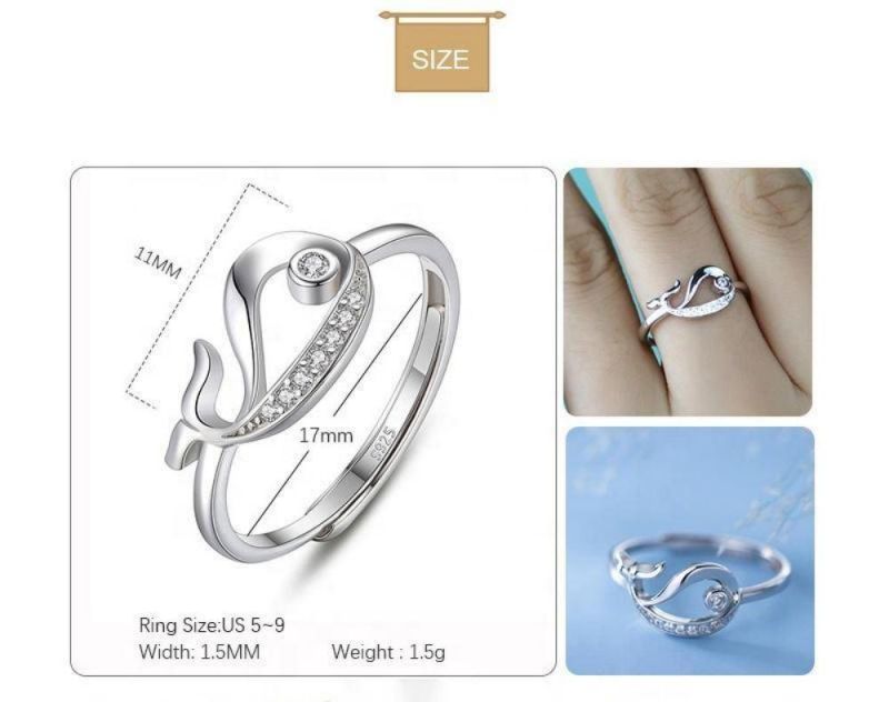 Real 925 Sterling Silver Ring Cute Animal Whale Dolphin Adjustable Ring Women Exquisite Hollow Fashion Jewelry