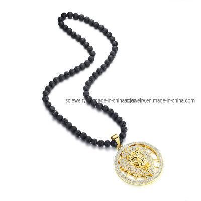 Handmade Beads Chain Mens Lion Head Pendant Necklace for Men and Women