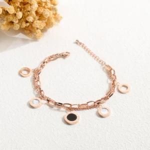 Fashiondouble Chain Stainless Steel Round Clock Pendant Women Bracelet