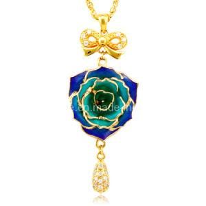 Fashion Jewelry of 24k Gold Rose Necklace (XL024)