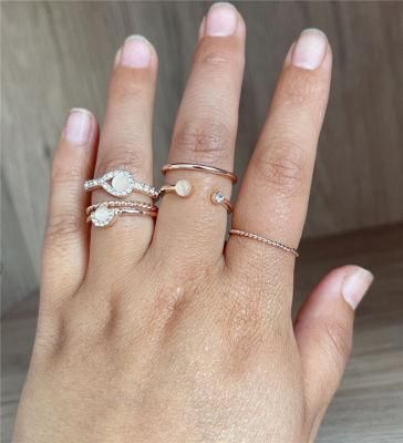 Rose Gold Plated Twisted Band Ring Diamante Crystal Cat Eye Multiple Rings