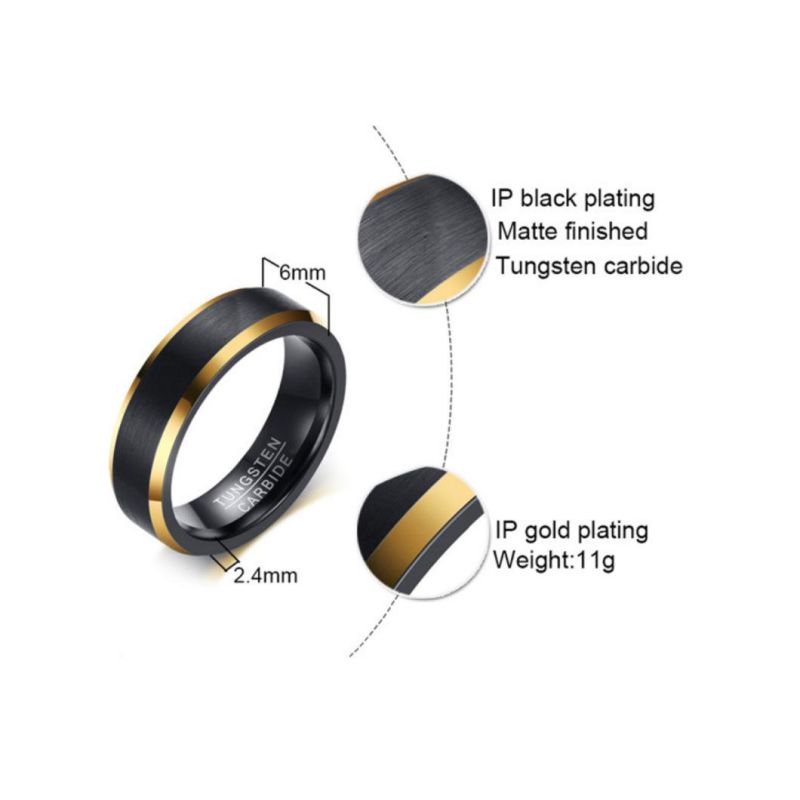 Factory Wholesale Electroplating Edge Gold Brushed Tungsten Steel Ring Fishing Tungsten Gold Ring for Men Tst8134