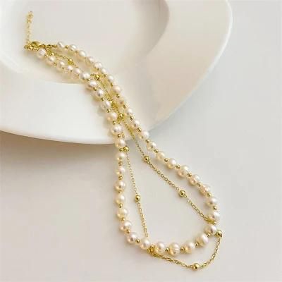 Double Chain Freshwater Pearl Beaded Necklace for Women