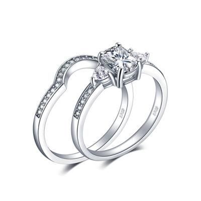 3 Stone Radiant Cut Cubic Zirconia Wedding Band Engagement Ring Sets 925 Sterling Silver Jewelry