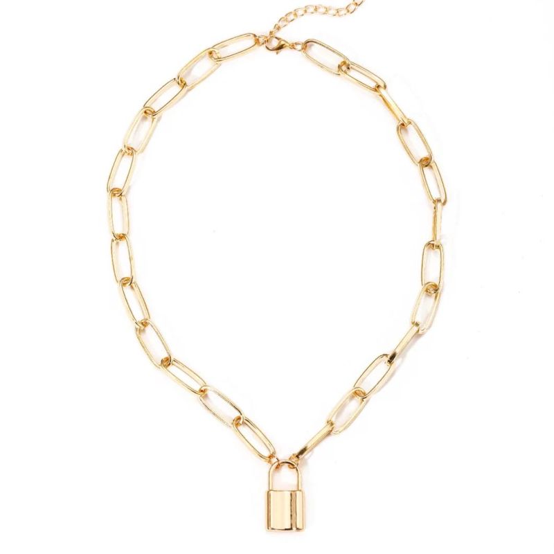 2022 Personality Fashion Cold Wind Thick Chain Lock Necklace Punk Exaggerated Tide Clavicle Necklace