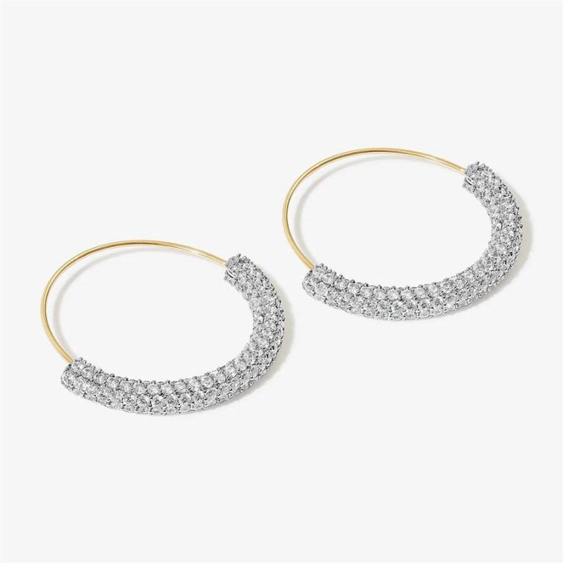 Hot Sell Manufacture Alloy Hoop Earring with Brass Wires and Crystal Glass Stones for Women Fashion Accessories