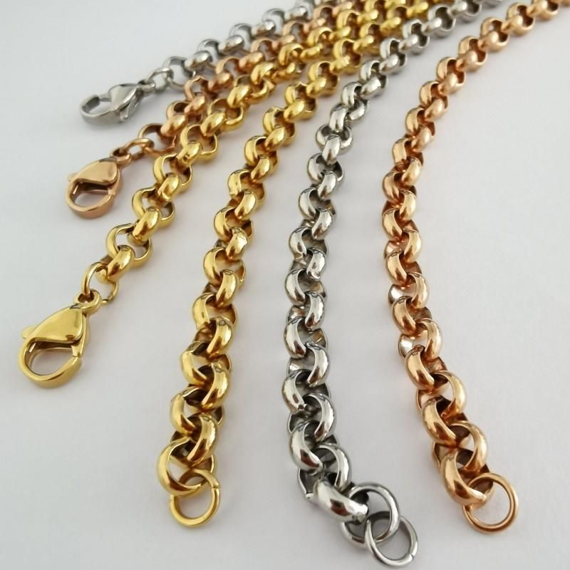 18K Gold Chain Adjustable Rolo Chain Stainless Steel Necklace with Lobster Clasp for Men or Women