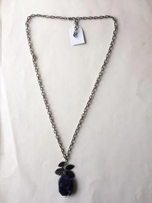 Fashion Necklace Chain Silver Retro Style with Leaves and Rhinestone Pendant 42+6.5cm