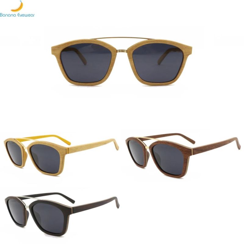 Hot Sell Fashionable Double Bridge Polarized Lenses Wooden Sunglasses