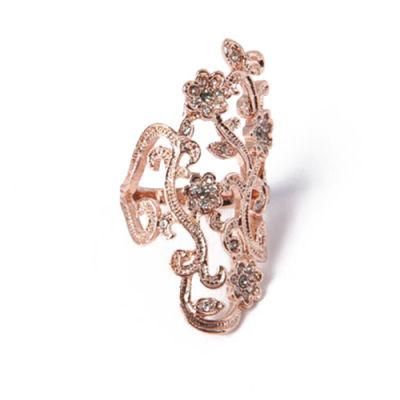 Professional Manufacturer Fashion Jewelry Carved Glod Ring with Rhinestone