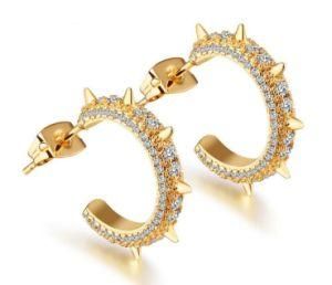 Fashion Creative Rivet Stud Earrings Gold Color Micro Cubic Zirconia Geometry Round Earrings Jewelry for Women