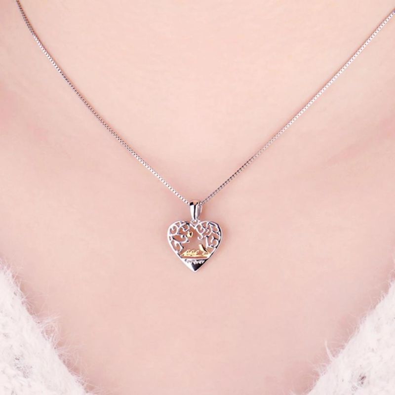 925 Sterling Silver Pendants Necklace Birds Hollow Heart Family Pendants for Women Fashion Jewelry Wholesale