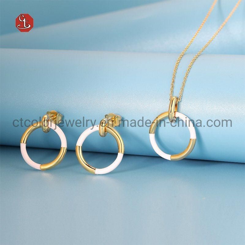 Fashion Jewelry 925 Silver Circle Shape White Enamel Plain 18k Gold Women Earring