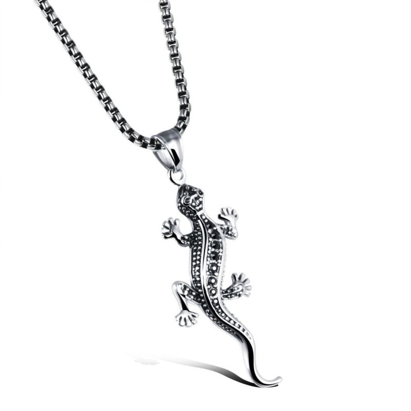 Fashion Men′s Necklace Gecko Lizard Pendant Stainless Steel Chain Necklaces Male Jewelry Gifts Personality Accessories