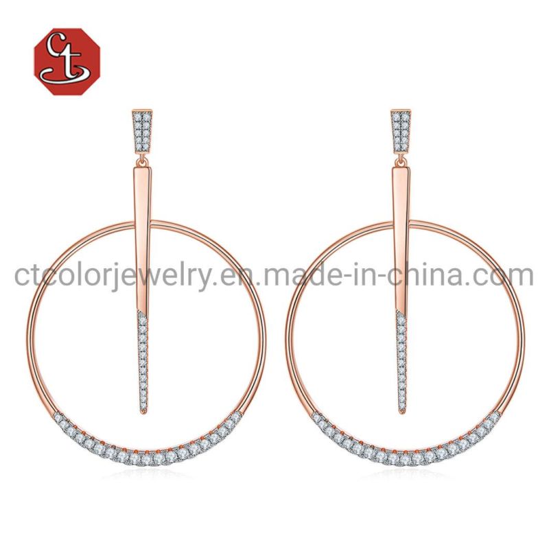 Big Circle Dangle 925 sterling siliver Bling White nature pearl Earrings for women