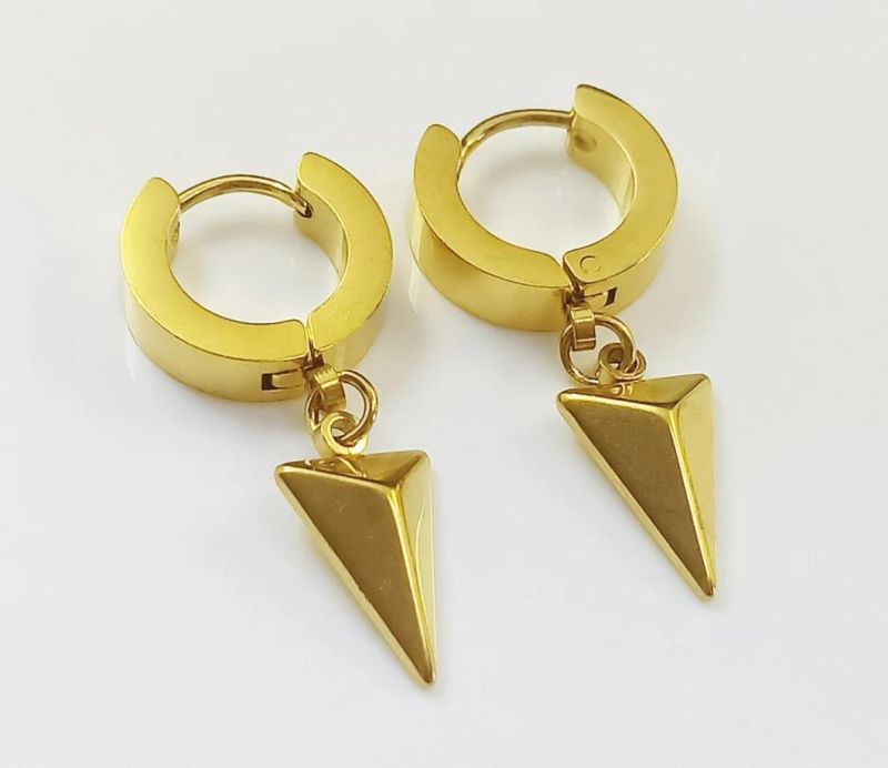 Temperament High-End Simple Retro Stainless Steel Titanium Ear Buckle Earrings European and American Personality IP 18K Gold Triangle Pendant Earrings Er0026