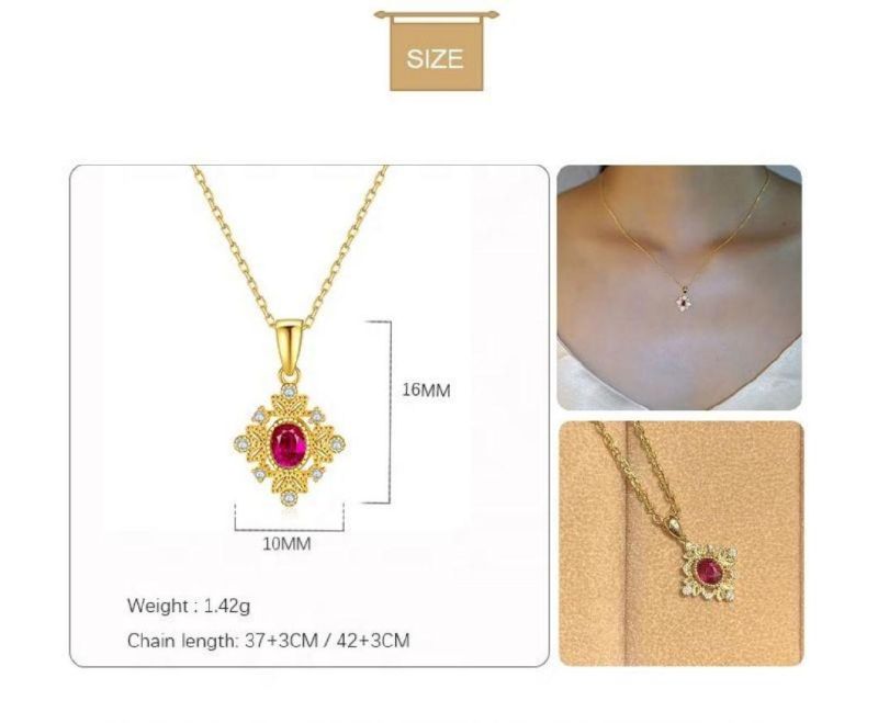 925 Sterling Silver 14K Gold Plated Red Zircon Clavicle Chain Necklace Women Light Luxury Classic Wedding Jewelry