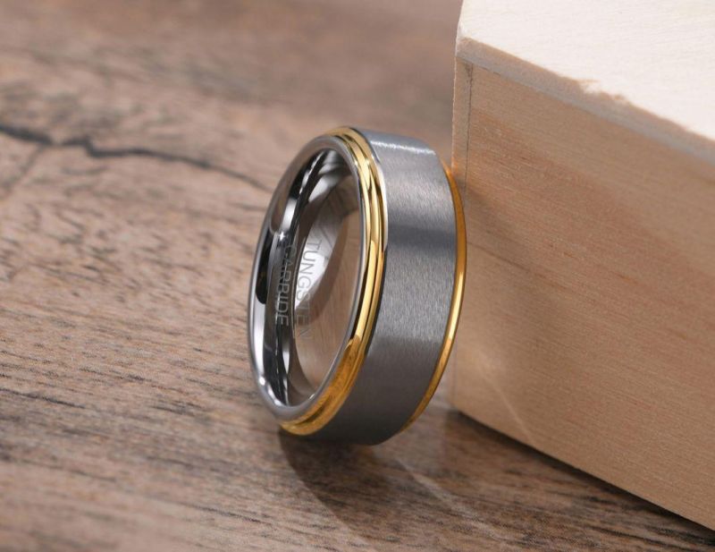 Fashion Rings Tungsten Ring Men′s IP Gold and Silver Wedding Ring for Men Fashion Accessories Tstr015g