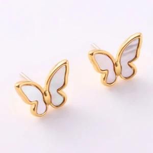 New Trend Fashion 925 Sterling Silver Mother of Pearl Gold Stud Earrings Real Gold Plated Earrings Gemstone Gold Earrings