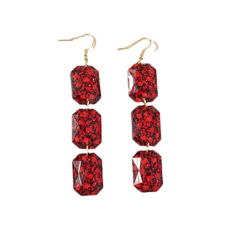 New Arrival Red Dotting 3 Layered Square Shape Long Earrings Luxurious for Women Clothing Accessories