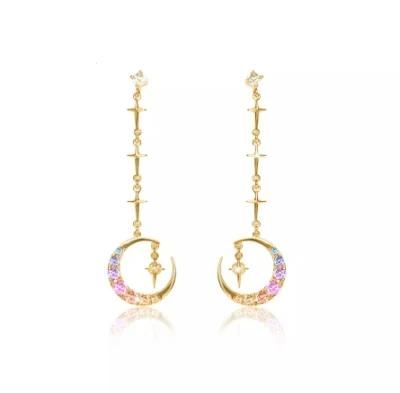 Fashion Jewelry Wholesale 18K Gold Plated Jewelry Cross Earring Crescent Moon Tassel Earrings Earrings for Women