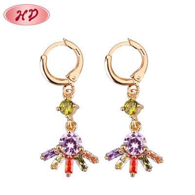 Fantasy Gold Locket Pendant Designs Colorful Crystal Dubai Gold Drop Earring Jewelry for Party Girls