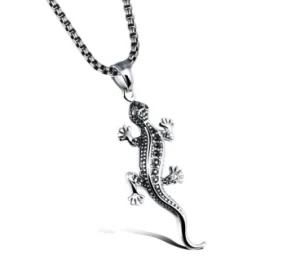Hot Sell Vintage Silver Gecko Lizard Charm Pendants Necklaces DIY Fashion Jewelry Findings Accessories for Men Women