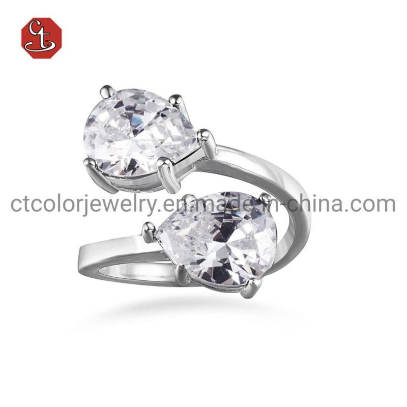 Luxury Silver Ring with Diamonds CZ Brass Rings