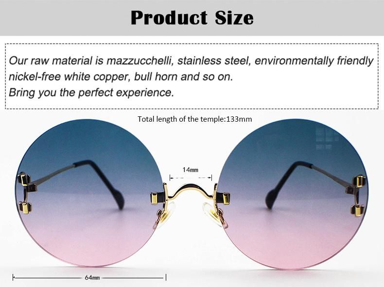 Round Custom Logo Ready Vintage Frameless Women Sunglasses