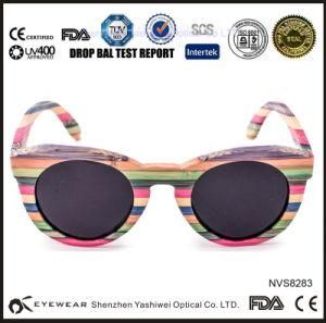 Skateboard Rainbow Colorful Bamboo Round Sunglasses