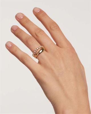 Top Quality 2 Grands Smooth Crystal Cubic Zircon Brass Alloy Ring for Women Fashion Wedding Accessories