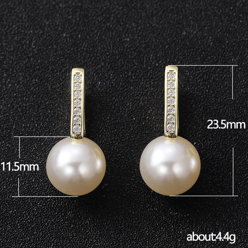 High Quality Romantic Retro Elegant Diamond Zircon Micro Insert 12mm Pearl Earrings for Women