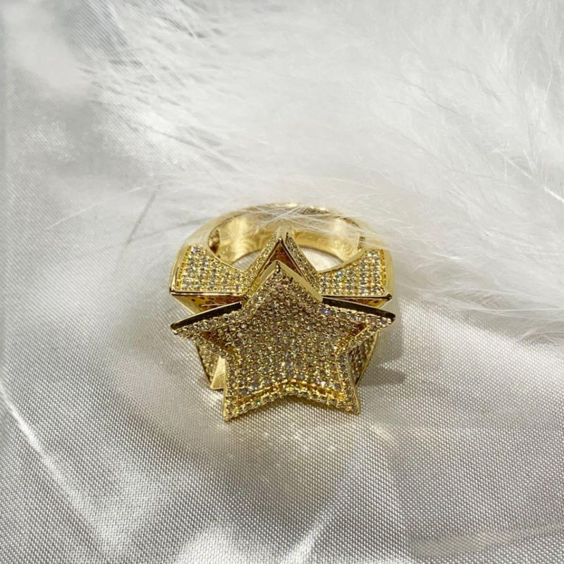 2022 Hip Hop Style K Gold/925 Silver Star Shape Ring