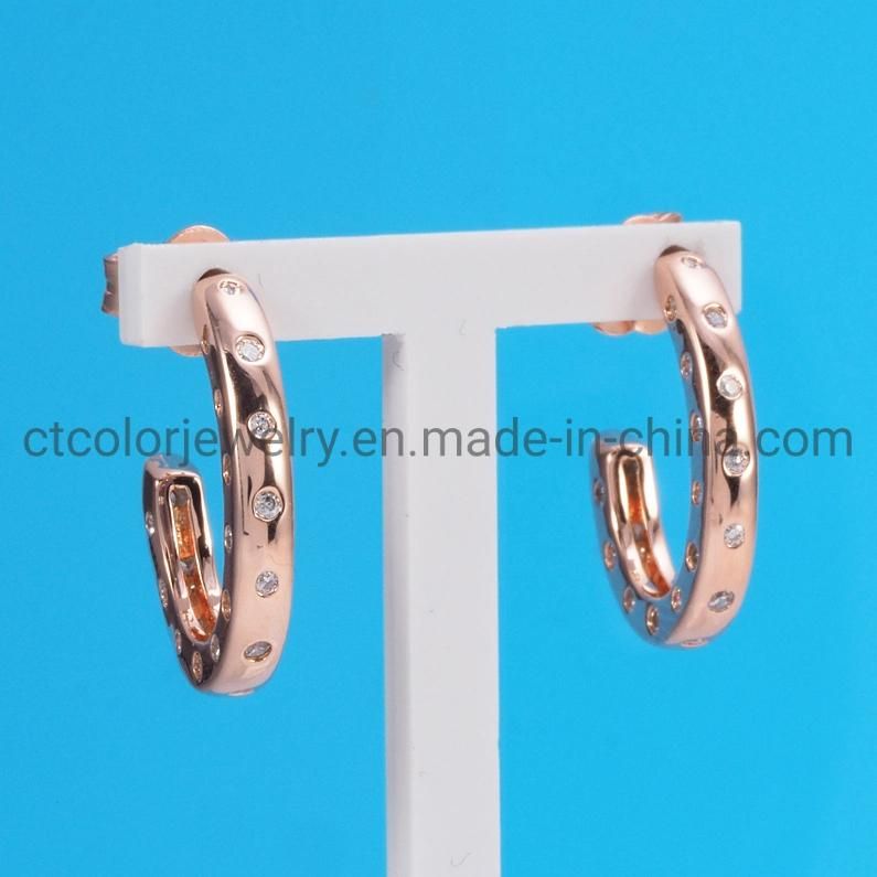 Fashion Jewelry Earring Rainbow Pave CZ Earrings Dainty Hoop Huggie Jewelry 925 Silver Earrings